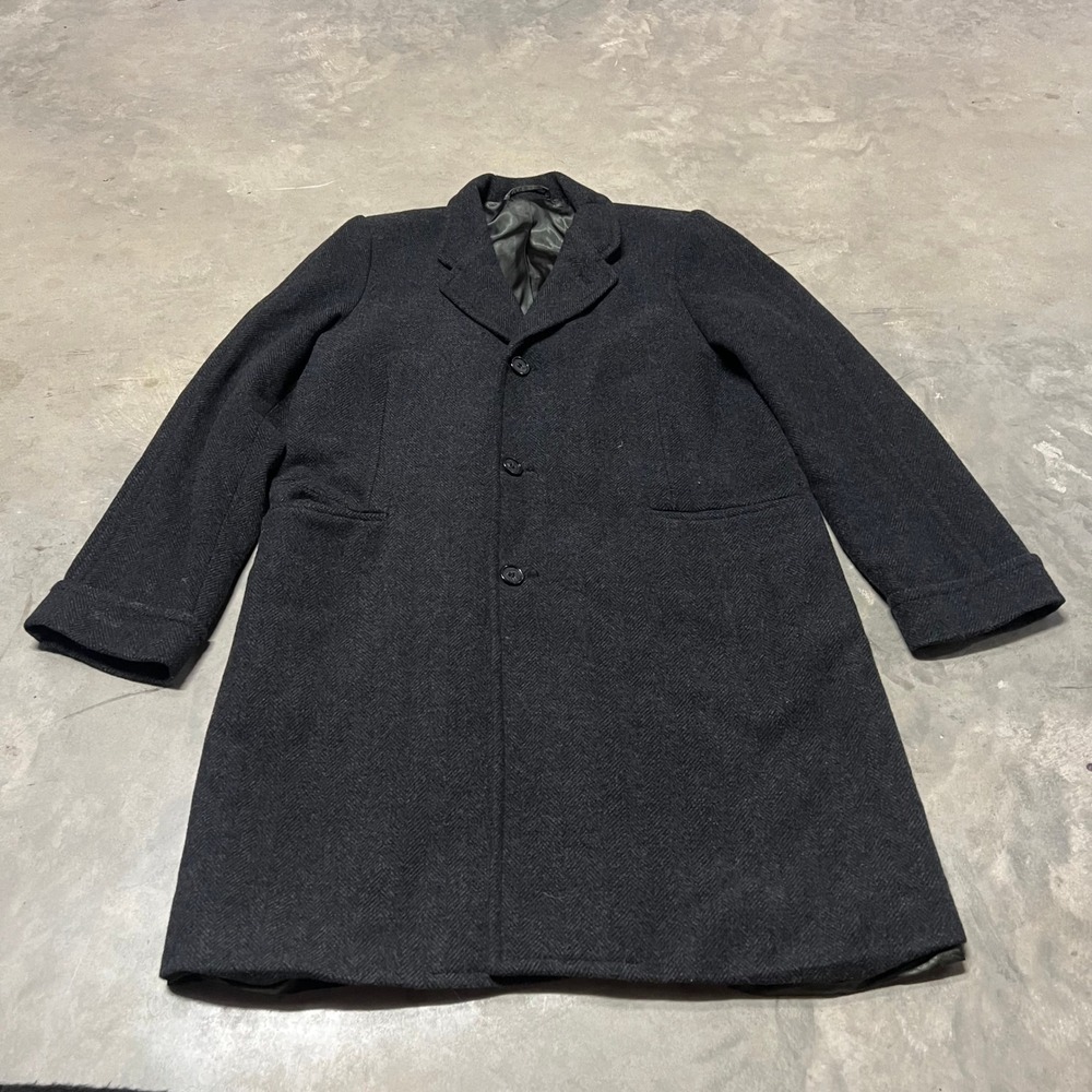 Abercrombie & Fitch Mens Wool Blend Herringbone Overcoat Charcoal Gray Medium